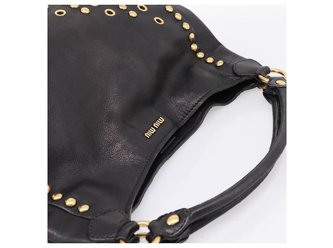 Borsa a Tracolla Miu Miu Pelle Nero Tono Oro Auth 167742M - vista 6