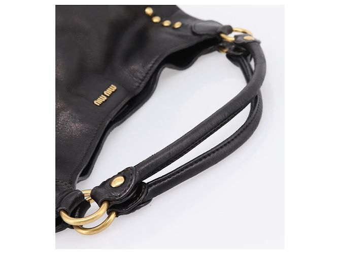 Borsa a Tracolla Miu Miu Pelle Nero Tono Oro Auth 167742M - vista 7