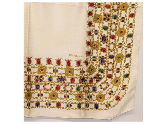 CHANEL Scarf Silk White CC Auth ar14315 - view 10