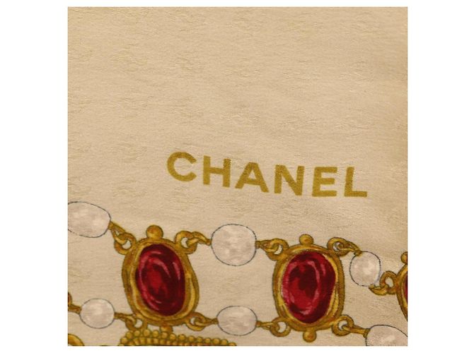 CHANEL Scarf Silk White CC Auth ar14315 - view 11