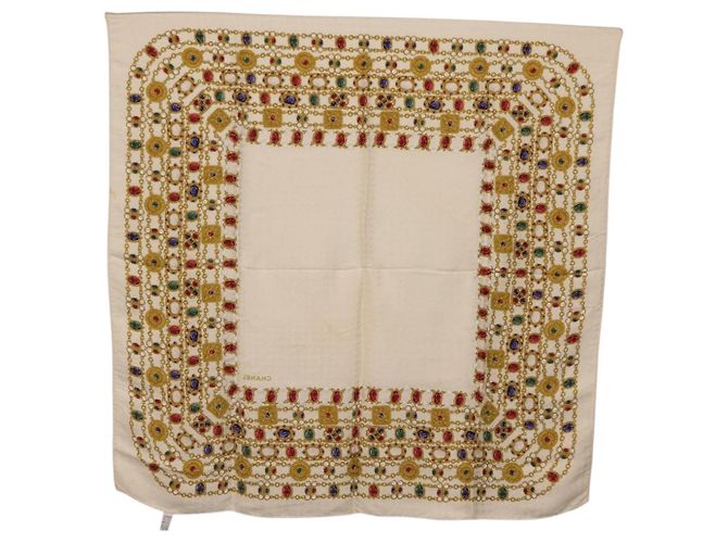 CHANEL Scarf Silk White CC Auth ar14315 - view 12
