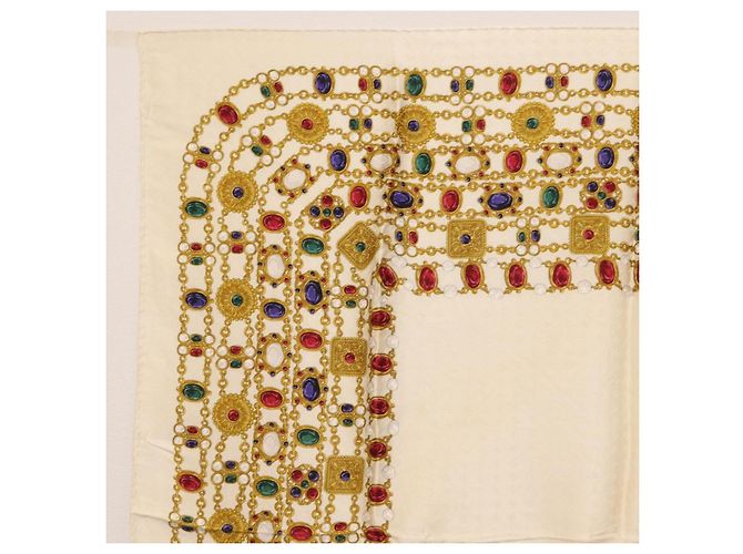 CHANEL Scarf Silk White CC Auth ar14315 - view 2