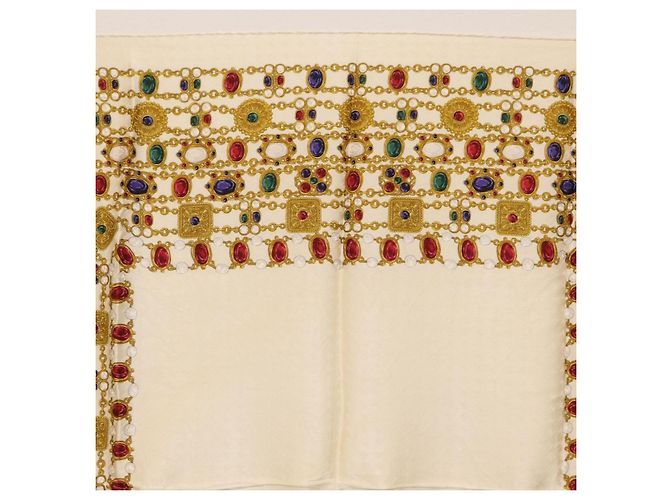 CHANEL Scarf Silk White CC Auth ar14315 - view 3