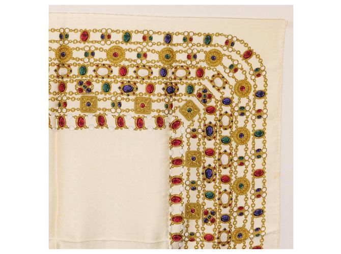CHANEL Scarf Silk White CC Auth ar14315 - view 4