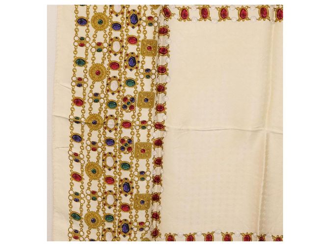 CHANEL Scarf Silk White CC Auth ar14315 - view 5