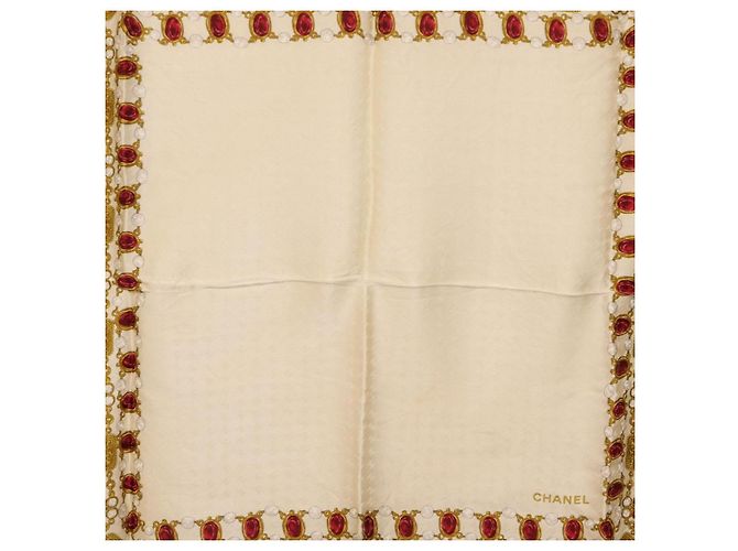 CHANEL Scarf Silk White CC Auth ar14315 - view 6