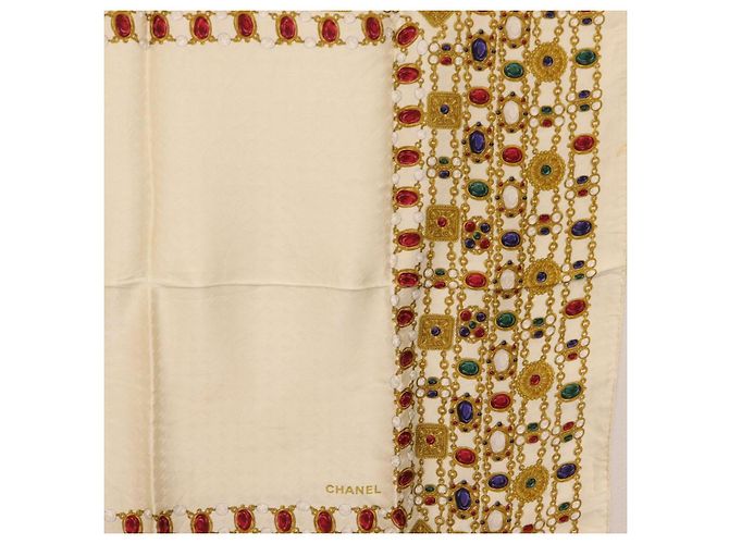 CHANEL Scarf Silk White CC Auth ar14315 - view 7