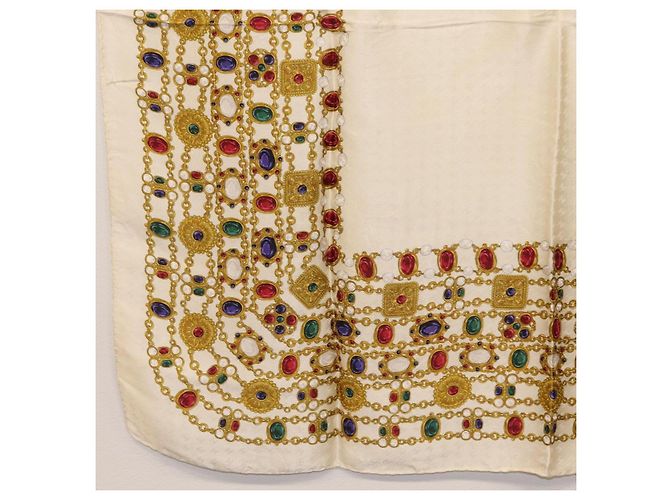CHANEL Scarf Silk White CC Auth ar14315 - view 8