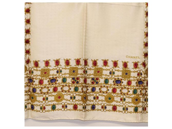 CHANEL Scarf Silk White CC Auth ar14315 - view 9