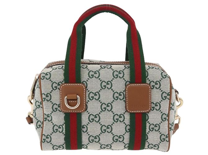 Bolsa de mão GUCCI GG Canvas Web Sherry Line 2way Green Gold 856055 Auth ka6448M Verde - vista 13