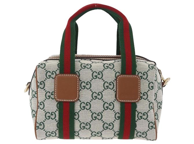 Bolsa de mão GUCCI GG Canvas Web Sherry Line 2way Green Gold 856055 Auth ka6448M Verde - vista 2