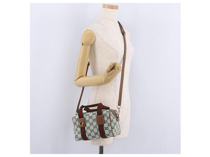 Bolsa de mão GUCCI GG Canvas Web Sherry Line 2way Green Gold 856055 Auth ka6448M Verde - vista 26