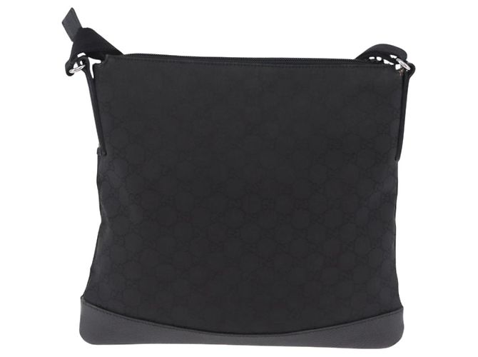 Borsa a tracolla GUCCI GG Canvas Outlet Nero Argento 374414 Auth 206722A - vista 2
