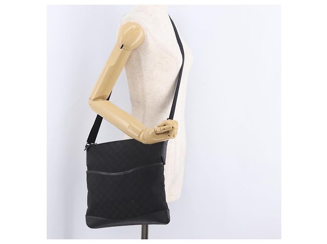 Borsa a tracolla GUCCI GG Canvas Outlet Nero Argento 374414 Auth 206722A - vista 26