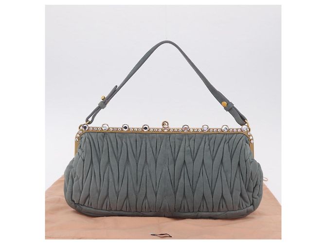 Borsa a tracolla Miu Miu Matelassé con strass in camoscio grigio oro Auth BA15755V Marrone D'oro - vista 12
