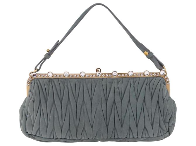 Borsa a tracolla Miu Miu Matelassé con strass in camoscio grigio oro Auth BA15755V Marrone D'oro - vista 13