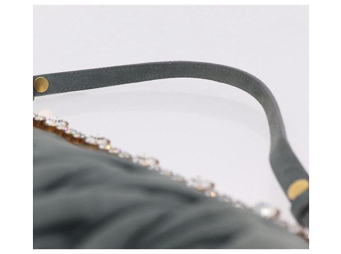 Borsa a tracolla Miu Miu Matelassé con strass in camoscio grigio oro Auth BA15755V Marrone D'oro - vista 14