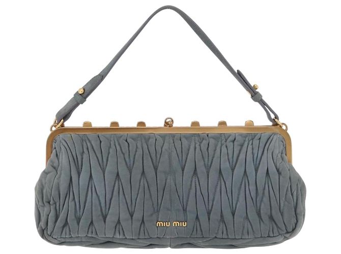 Borsa a tracolla Miu Miu Matelassé con strass in camoscio grigio oro Auth BA15755V Marrone D'oro - vista 2