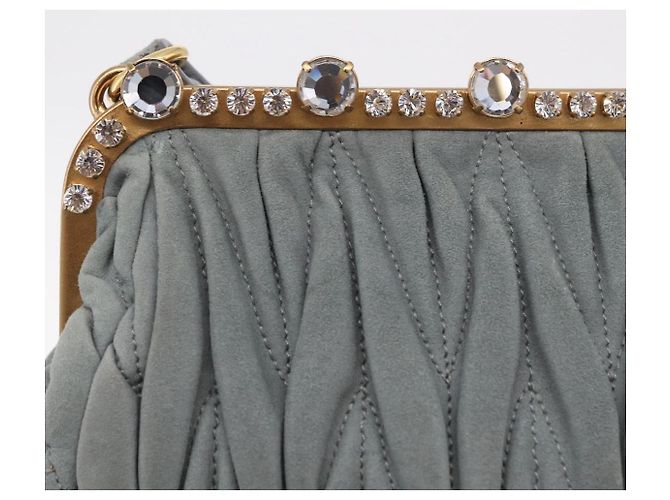 Borsa a tracolla Miu Miu Matelassé con strass in camoscio grigio oro Auth BA15755V Marrone D'oro - vista 20