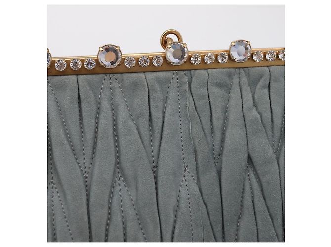 Borsa a tracolla Miu Miu Matelassé con strass in camoscio grigio oro Auth BA15755V Marrone D'oro - vista 21