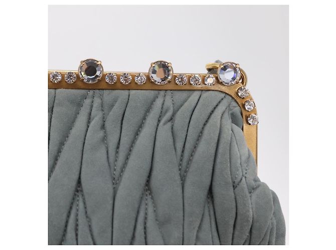 Borsa a tracolla Miu Miu Matelassé con strass in camoscio grigio oro Auth BA15755V Marrone D'oro - vista 22
