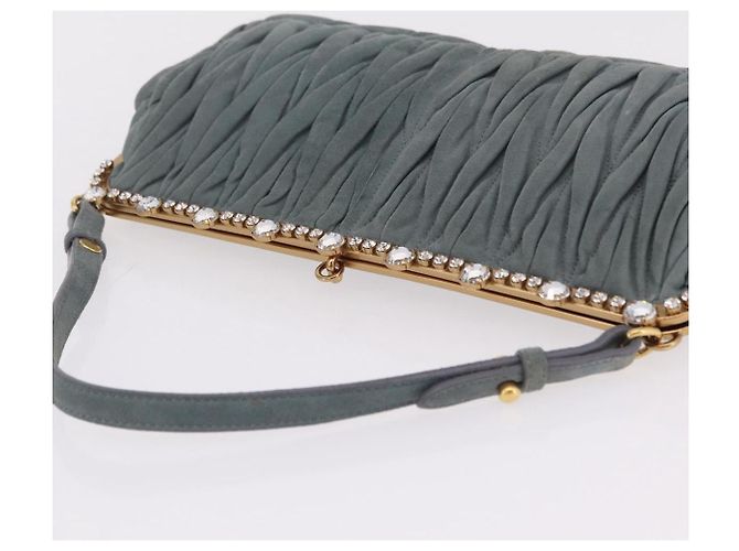 Borsa a tracolla Miu Miu Matelassé con strass in camoscio grigio oro Auth BA15755V Marrone D'oro - vista 6