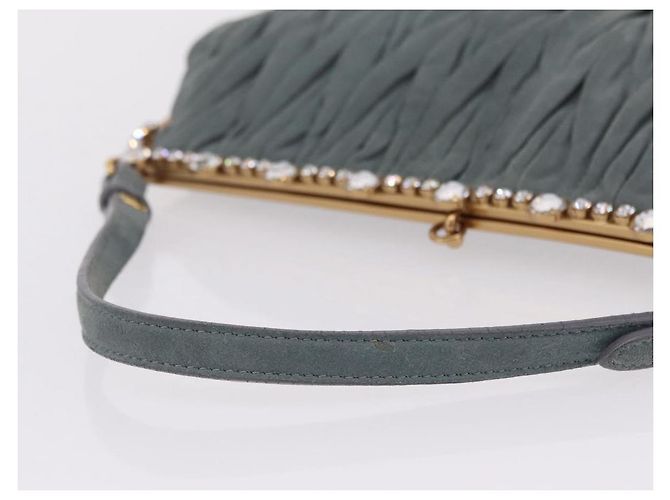 Borsa a tracolla Miu Miu Matelassé con strass in camoscio grigio oro Auth BA15755V Marrone D'oro - vista 7