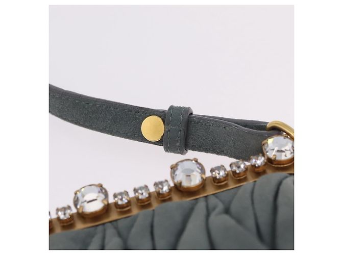 Borsa a tracolla Miu Miu Matelassé con strass in camoscio grigio oro Auth BA15755V Marrone D'oro - vista 9