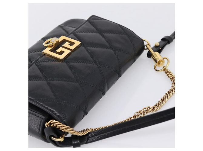 Sac à épaule GIVENCHY en cuir 2way Noir Or Auth 207635A Doré - vue 6