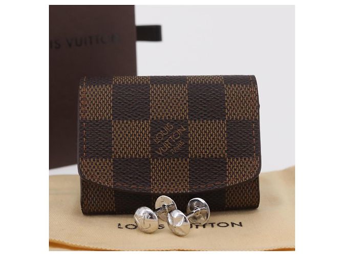 LOUIS VUITTON Damier Ebene Manschettenknöpfe & Etui Ag925 Silber LV Auth BA16096V - Ansicht 12