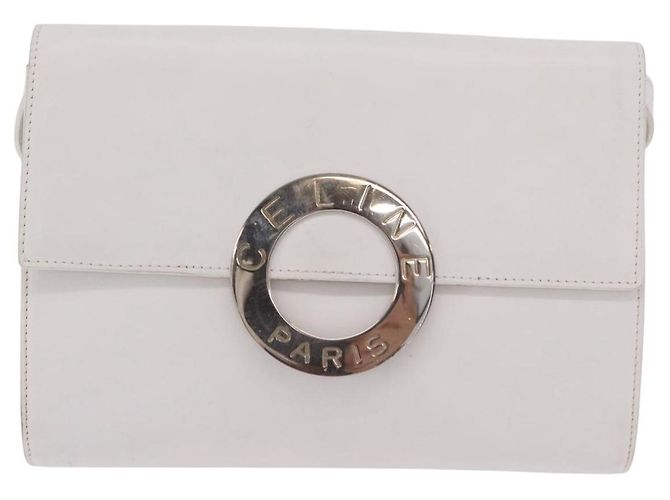 Céline CELINE Circle Shoulder Bag Leather White Silver Auth 207586A Silvery - view 13
