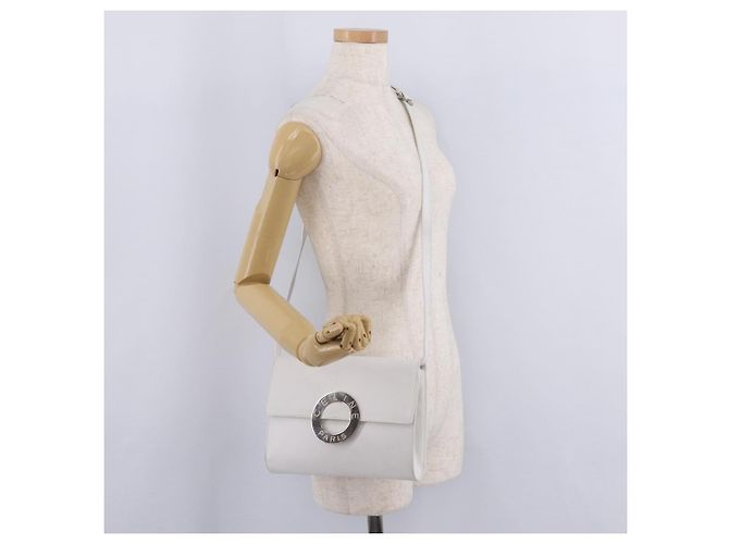 Céline CELINE Circle Shoulder Bag Leather White Silver Auth 207586A Silvery - view 30