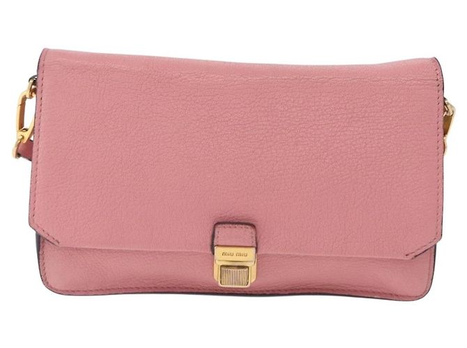 Bolsa de Ombro Miu Miu em Couro Rosa Tom Dourado Auth ka6523A - vista 13