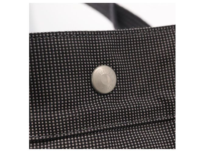 Hermès Sac à main HERMES Her Line MM Canvas Gris Argent Auth 207576A Marron Argenté - vue 14