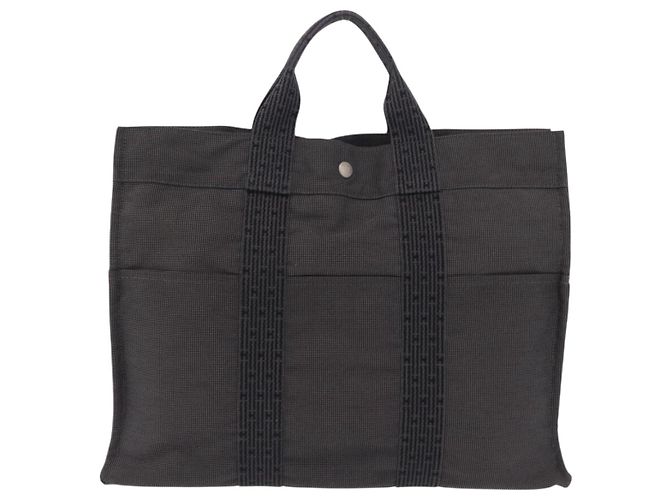 Hermès Sac à main HERMES Her Line MM Canvas Gris Argent Auth 207576A Marron Argenté - vue 2