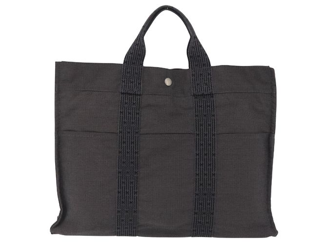 Hermès Sac à main HERMES Her Line MM Canvas Gris Argent Auth 207576A Marron Argenté - vue 3