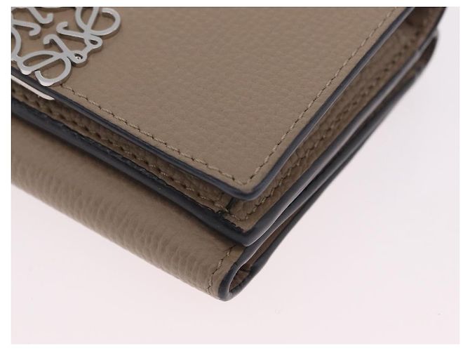 LOEWE Anagram Trifold Wallet Leather Beige Silver Auth 205328M Silvery - view 15