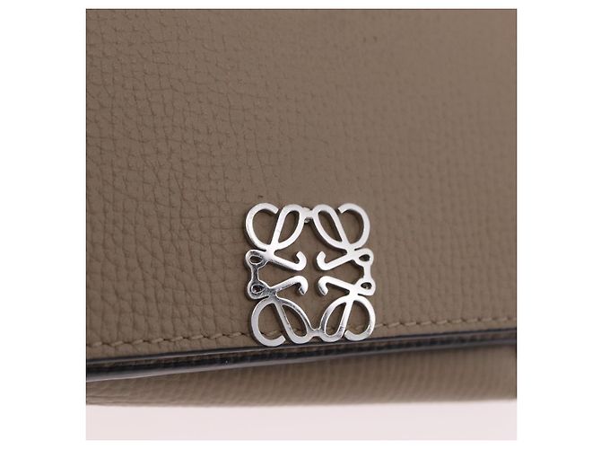 LOEWE Anagram Trifold Wallet Leather Beige Silver Auth 205328M Silvery - view 18