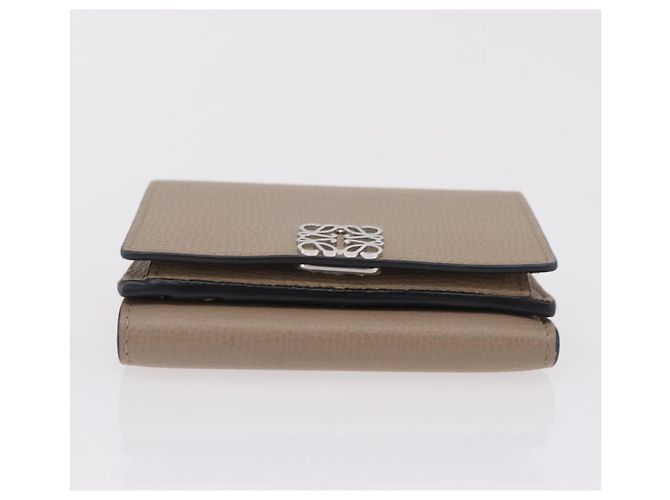 LOEWE Anagram Trifold Wallet Leather Beige Silver Auth 205328M Silvery - view 7