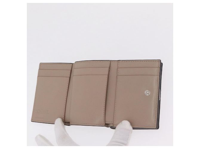 LOEWE Anagram Trifold Wallet Leather Beige Silver Auth 205328M Silvery - view 8