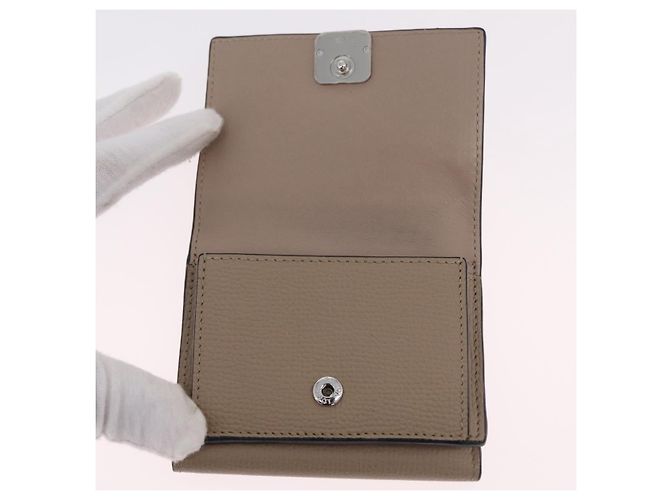 LOEWE Anagram Trifold Wallet Leather Beige Silver Auth 205328M Silvery - view 9
