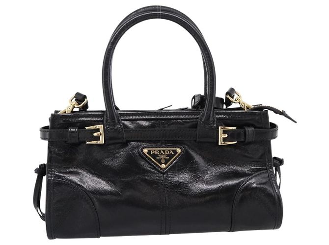 Bolso PRADA Bonnie de piel 2way Negro Oro Auth BA15756SAM Dorado - vista 13