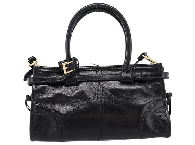 Bolso PRADA Bonnie de piel 2way Negro Oro Auth BA15756SAM Dorado - vista 2