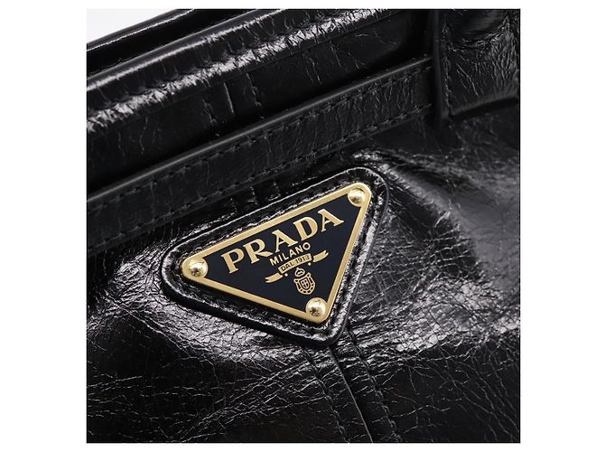 Bolso PRADA Bonnie de piel 2way Negro Oro Auth BA15756SAM Dorado - vista 20