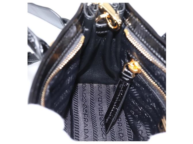 Bolso PRADA Bonnie de piel 2way Negro Oro Auth BA15756SAM Dorado - vista 23