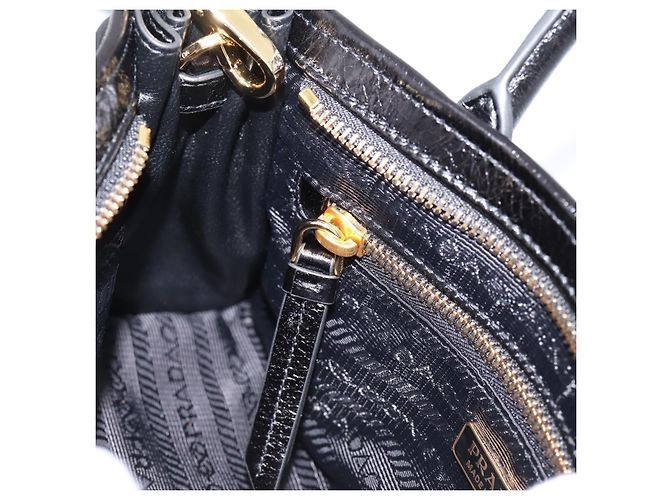Bolso PRADA Bonnie de piel 2way Negro Oro Auth BA15756SAM Dorado - vista 24