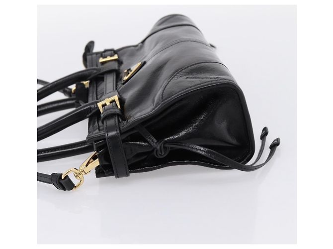 Bolso PRADA Bonnie de piel 2way Negro Oro Auth BA15756SAM Dorado - vista 3