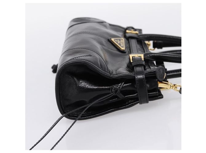 Bolso PRADA Bonnie de piel 2way Negro Oro Auth BA15756SAM Dorado - vista 4