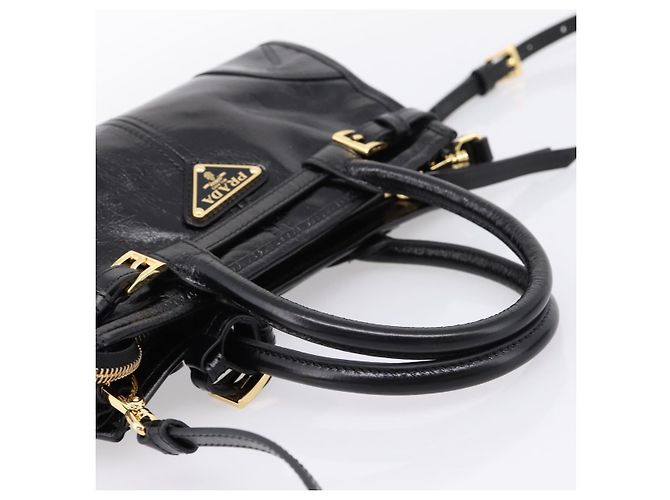 Bolso PRADA Bonnie de piel 2way Negro Oro Auth BA15756SAM Dorado - vista 7