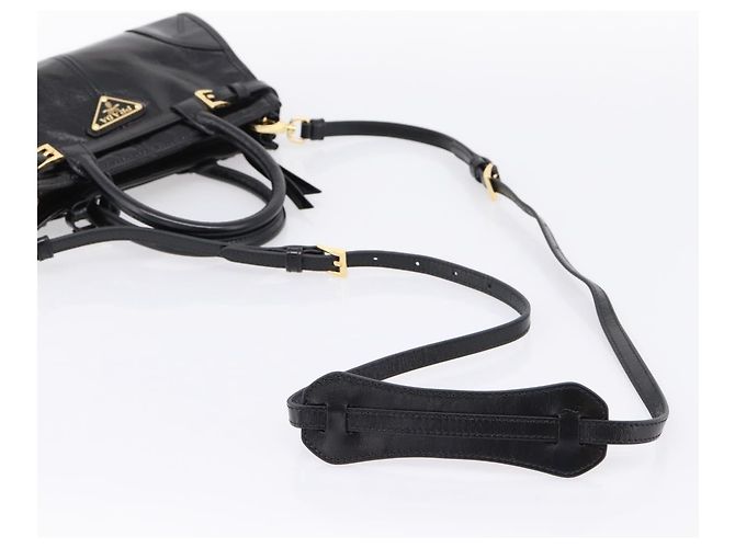 Bolso PRADA Bonnie de piel 2way Negro Oro Auth BA15756SAM Dorado - vista 8